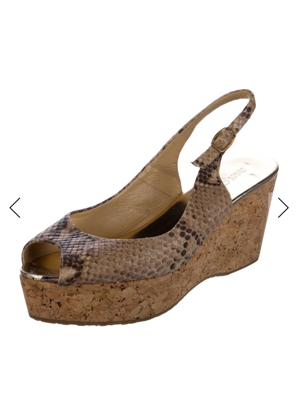 Jimmy Choo Snakeskin Wedge Slingback Heels | Luxury Peep Toe Platform Sandals - Picture 2 of 6